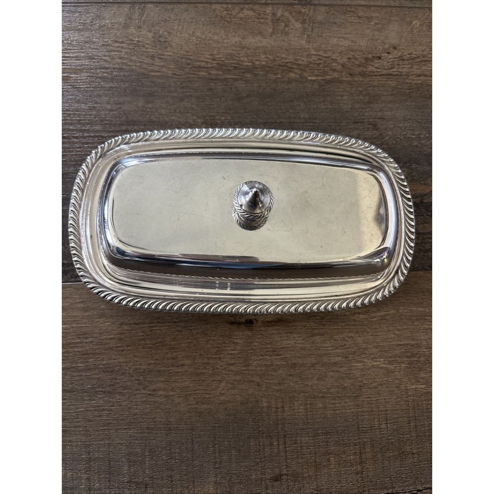 Vintage Oneida Fiesta Silver plated Butter Dish With Glass Liner Rope Design